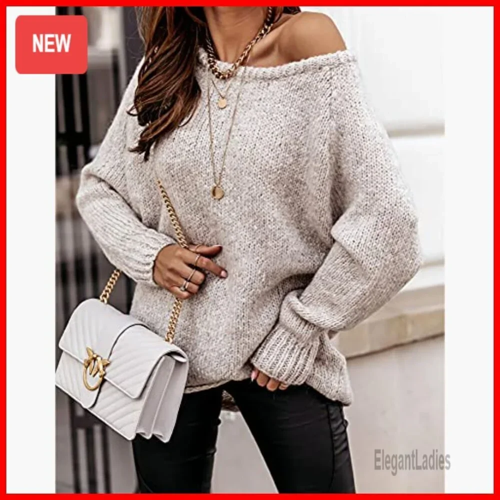 Oversized Ribbed Knit Pullover Sweater Long Sleeve Crew Neck Loose Fit